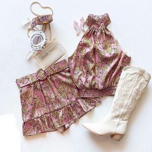 Lavender Brown Hemline leopard lilac mauve top game day brand new